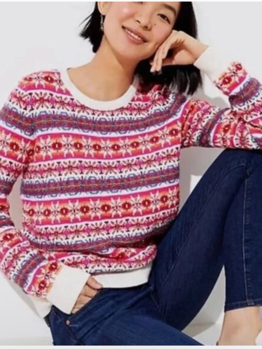 LOFT by Ann Taylor multicolor fairy isle pink orange sweater